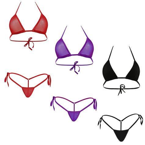 Sexy Bandage Mini Micro Bikini Swimwear Set Women Cotton Mesh Transparent Bathingsuit Beach