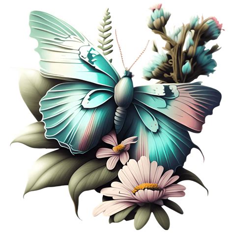 Butterfly Branch Flowers Teal Nature Graphic · Creative Fabrica