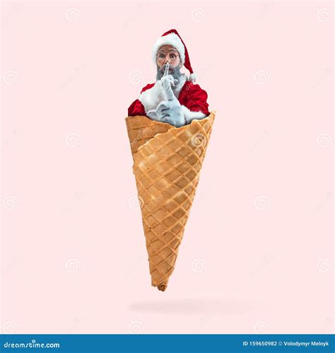 Happy Christmas Santa Claus On Coral Studio Background Stock Photo