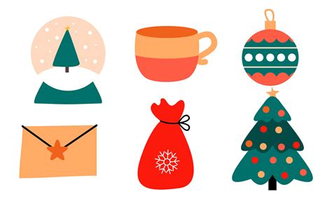 Merry Christmas Cute Modern Minimalist Style Elements Vector