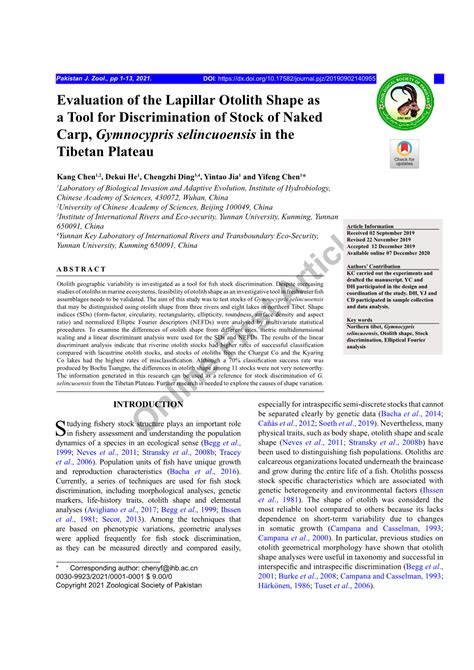 Evaluation Of The Lapillar Otolith Shape As A Tool For Discrimination