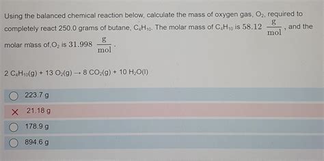 Solved Using The Balanced Chemical Reaction Below Calculate Chegg