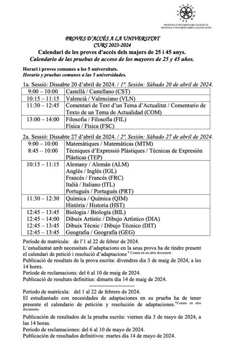 20 Y 27 De Abril 2024 Prueba De Acceso A La Universidad Mayores De 25