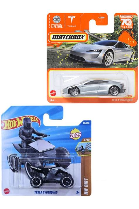HOT WHEELS 2 Araç Tesla Set Hot Wheels Tesla Cyberquad Matchbox Tesla Roadster 1 64
