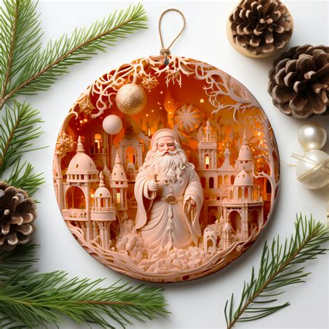 Glowing 3d Christmas Ornaments Bundle Round Sublimation Designs Santa Snowman Instant Download