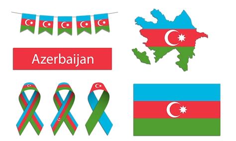 Elementos de azerbaiyán con la bandera de azerbaiyán Vector Premium