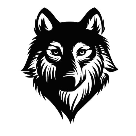 Ilustração de lobo preto e branco rosto de cabeça lobo verde animal