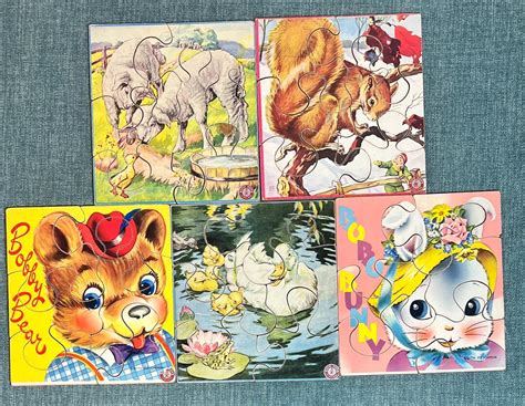 vintage  sifo wood jigsaw puzzles bear bunny squirrel ducks