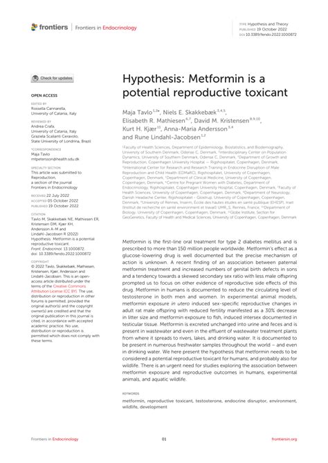 Pdf Hypothesis Metformin Is A Potential Reproductive Toxicant