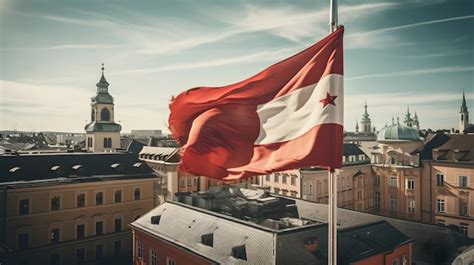 Premium Photo The Austrian Flag Fluttering On A Rooftop