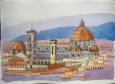 A Quick Sketch Of The Florence Cathedral Watercolor