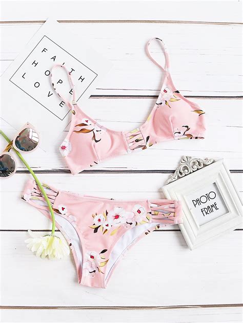 Floral Print Crisscross Detail Bikini Set