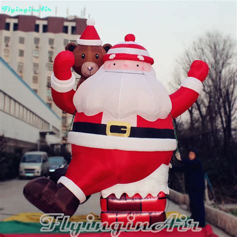 Wholesale Christmas Inflatable Chimney Santa With Bear 15ft Climbing