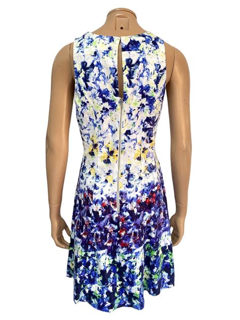 Maggy London Blue Floral Fit And Flair Party Dress Size… Gem