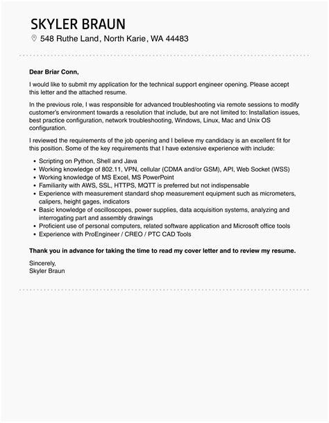 Technical Support Engineer Cover Letter Velvet Jobs