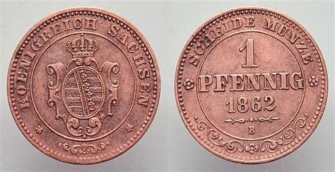 Sachsen Albertinische Linie Cu Pfennig 1862 B Johann 1854 1873