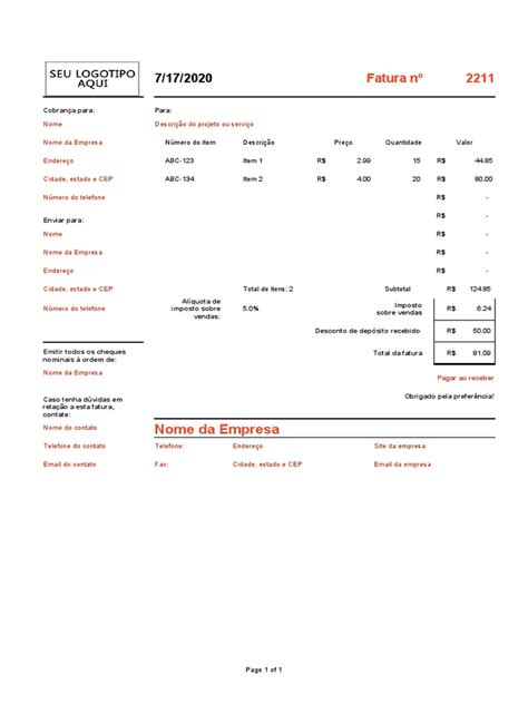 13 Planilha Para Fazer Fatura No Excel Pdf Impostos Economias