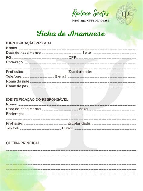 Ficha De Anamnese Psicológica Pdf Terapia Prática Da Medicina