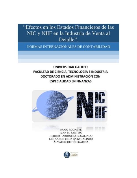 Efectos Nic Y Niif En Los Estados Financieros De La Venta Al Detalle Pdf