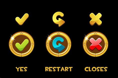 Collection Of Vector Isolated Golden Buttons And Icons Yes Restart