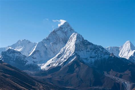 Panoramic View Of The Mountain Everest Jomolungma In The Himalayas