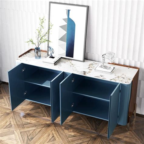 71"Modern Luxe Navy Blue Sideboard Buffet Cabinet with 4-doors ...