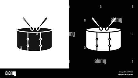 Snare Drum Icon Black Line Art Vector In Black And White Outline Set