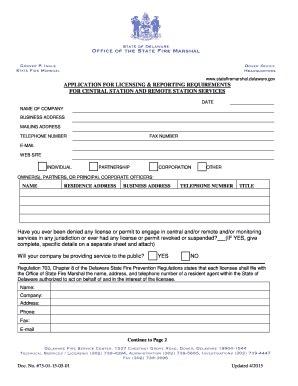 Fillable Online Statefiremarshal Delaware Central Station Application