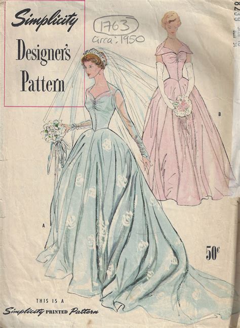 1950 Vintage Sewing Pattern B34 BRIDAL GOWN BRIDEMAIDS DRESS 1763