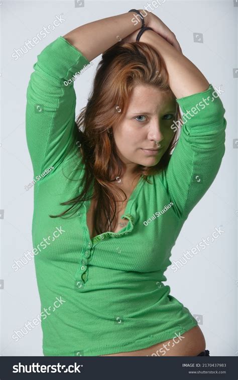 Beautiful Brunette Girl Wearing Green Shirt Stock Photo Shutterstock