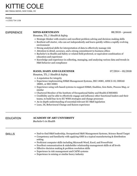 Health And Safety Resume Samples Velvet Jobs