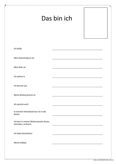 Steckbrief allgemeine Deutsch DAF Arbeitsblätter pdf doc