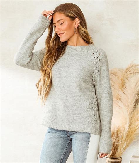 Vigoss Lace Up Sweater Womens Sweaters In Grey Buckle