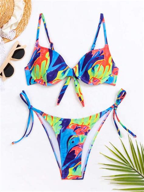 Tie Dye Underwire Tie Side Bikini Swimsuit Shein Usa