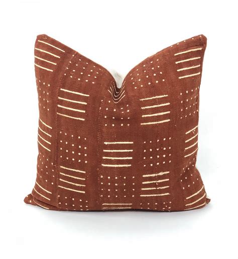 Authentic Rust African Mud Cloth Pillow W White Tribal Etsy