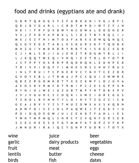 Food And Drinks Egyptians Ate And Drank Word Search Wordmint