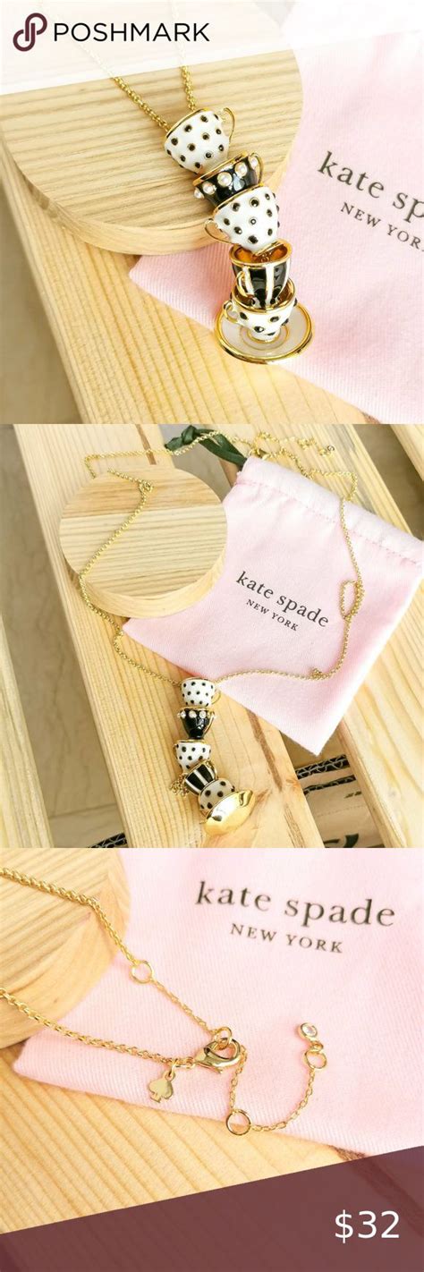 Kate Spade Alice In Wonderland Stacked Teacup Tea Time Gold Pendant