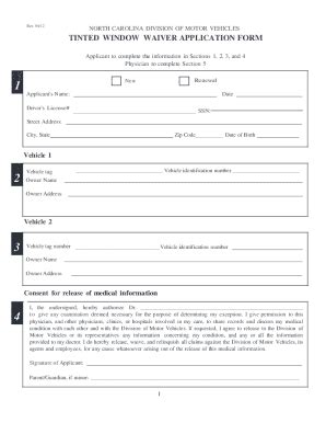 NC Tinted Window Waiver Application 2012 2024 Fill And Sign Printable