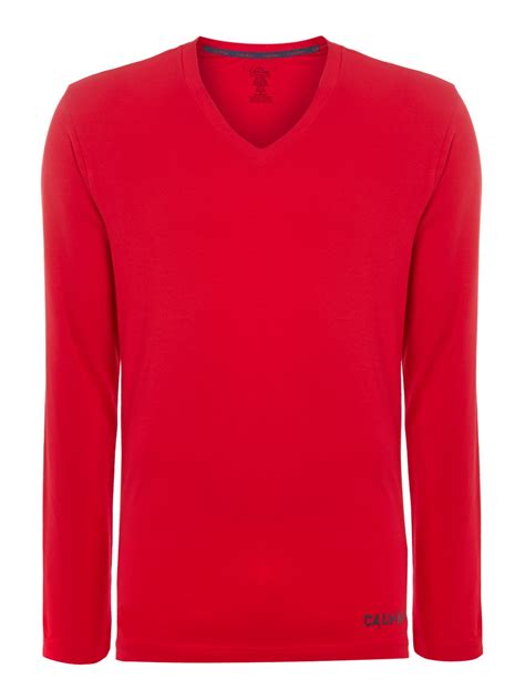 Calvin Klein Long Sleeve V Neck Tshirt In Red For Men Lyst