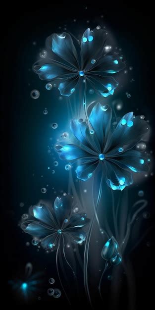 Premium Ai Image Blue Flowers On A Black Background