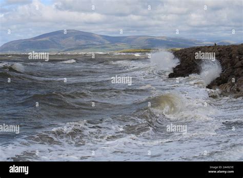 Windy Weather From Walney Island On The Cumbrian Coast Waves Hitting