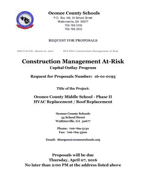 Fillable Online Construction Management At Risk Oconee County Schools