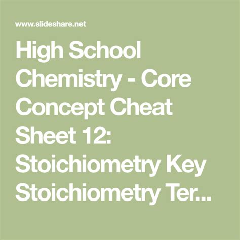 High School Chemistry Core Concept Cheat Sheet 12 Stoichiometry Key