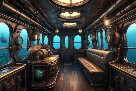 Premium Photo | Steampunk submarine interior 3D background