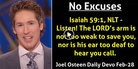 Joel Osteen (February-28-2024) Daily Devotional: No Excuses - Today's Word