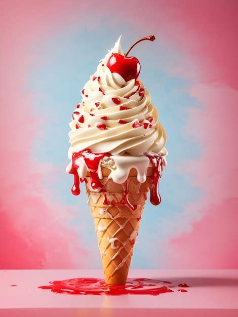 Premium Ai Image A Towering Vanilla Ice Cream Cone Dripping With