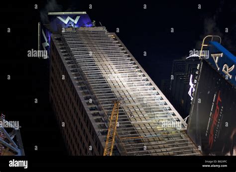 Nighttime view of the W Hotel Under Construction in Times Square, New ...