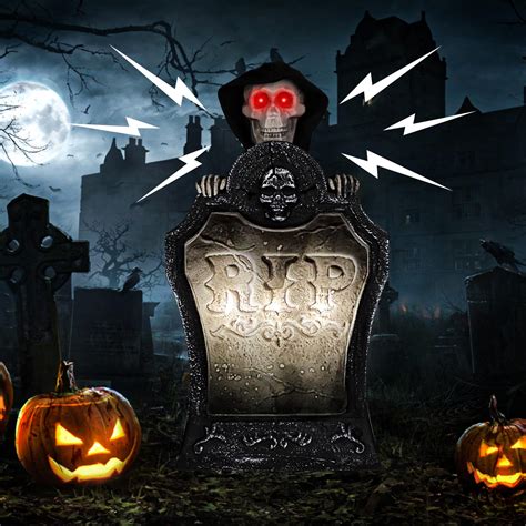 Amazon.com: Animated Halloween Tombstone Decoration, Lighted Gravestone ...