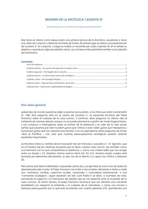 Resumen De La Enc Clica Laudato Si Pdf