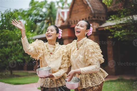 Portrait beautiful women in Songkran festival with Thai Traditional ...